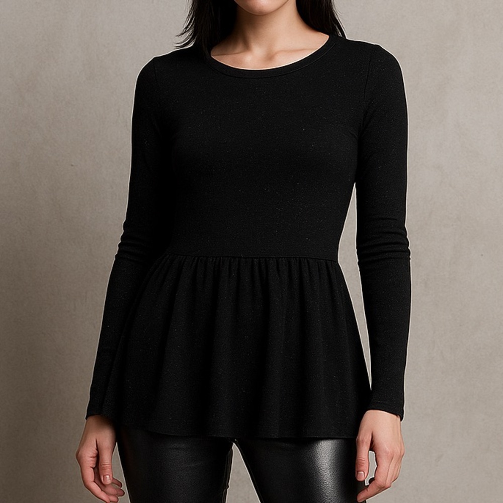 Pretty Little Thing Black Metallic Long Sleeve Peplum Tunic Top Women’s XS